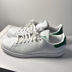 Adidas White and Green Sneakers with Leather Upper